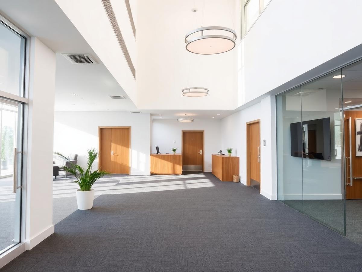 Modern commercial lobby freshly painted