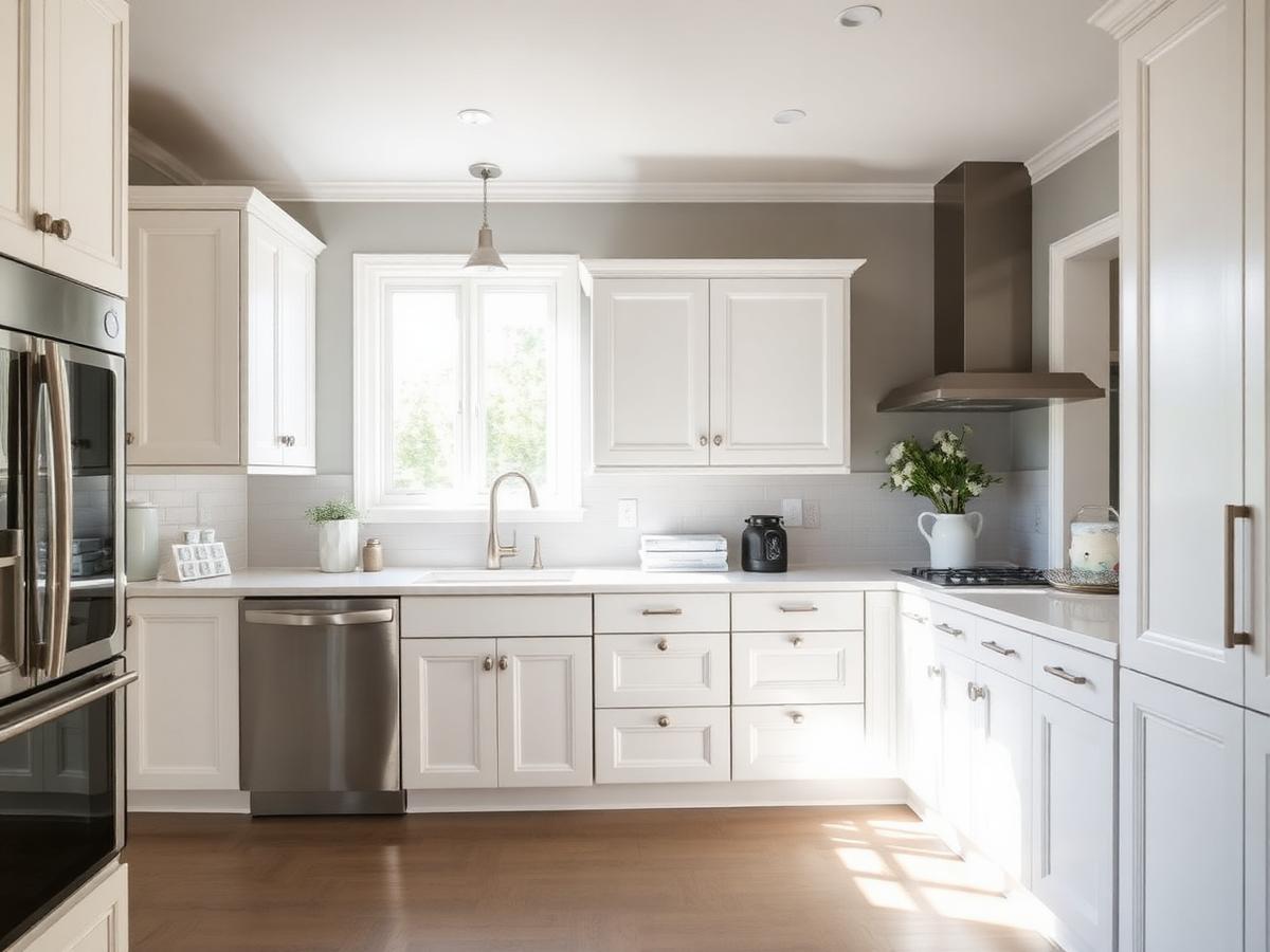 Bright freshly painted white kitchen