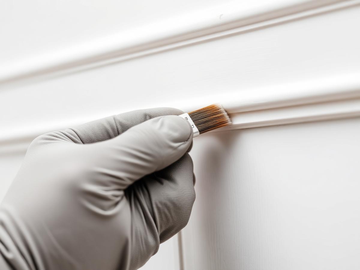 Close-up of precision white trim painting